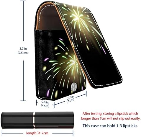 Oryuekan ruj caz cu oglinda drăguț portabil machiaj Sac cosmetice Husă, focuri de artificii Verde model