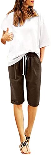 Lenjerie de bumbac pentru femei pentru femei, plus pantaloni scurți de dimensiuni plajă, casual, pantaloni scurți de talie elastică înaltă cu buzunare