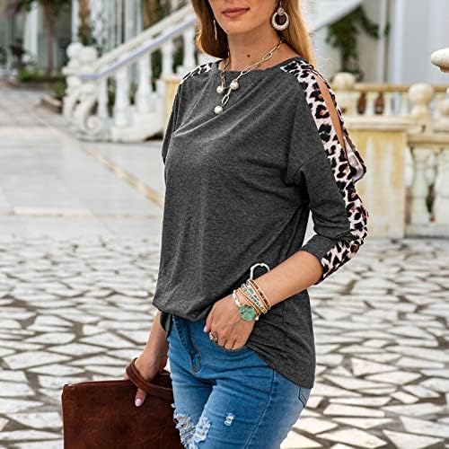 Zdfer femei cu gât rotund leopard tricou blaturi casual de pe umăr tricouri cu mânecă lungă tunică pulovere pulovere bluză bluză