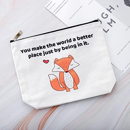 Aesnefe Fox Canvas Makeup Bag Cadouri pentru fete pentru femei Ziua Îndrăgostiților Ziua Îndrăgostiților, faceți lumea un loc