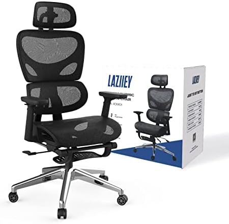 Scaun de birou Ergonomic Laziiey cu suport lombar, scaun de birou din plasă cu tetieră reglabilă 4D, scaun de Computer cu spate