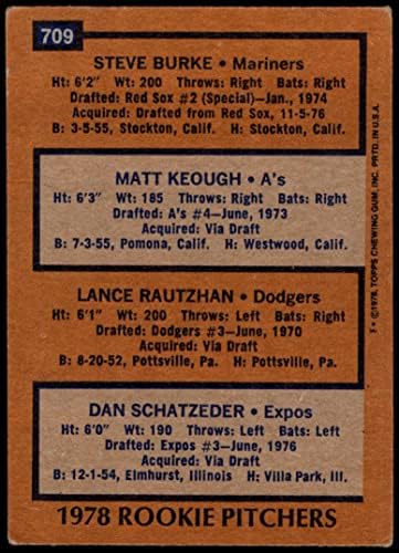 1978 Topps # 709 Pitchers rookie Steve Burke/Matt Keough/Lance Rautzhan/Dan Schatzeder Mariners/Athletics/Dodgers/Expos Fair Mariners/Athletics/Dodgers/Expos