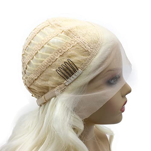 Iewig lung ondulat Lignt Blonda peruca pentru femei Jumătate de mână legat sintetice dantela fata peruca