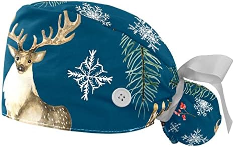 Fulgi de zăpadă de Crăciun de Crăciun care lucrează cu buton și bandă de transpirație, 2 pachete de pălării chirurgicale reutilizabile