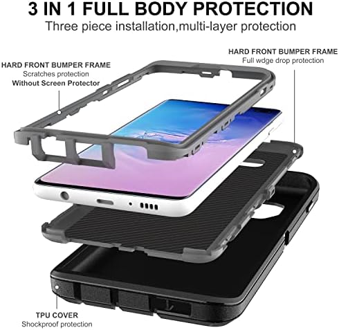 Hong-Amy pentru carcasă Samsung Galaxy S10, carcasă Galaxy S10 cu auto-vindecare Protector de ecran TPU flexibil [2 pachet], 3 în 1 Carcasă completă de protecție împotriva serviciilor grele pentru șocuri pentru Samsung S10