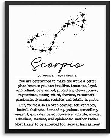 Horoscop de umor amuzant pentru adulți Zodiac Constelație Decor de perete Artă de artă - 11 x14 Unframed - Living, dormitor, birou pentru afaceri - Sarcastic Motivațional Wall Poster Poster Poster