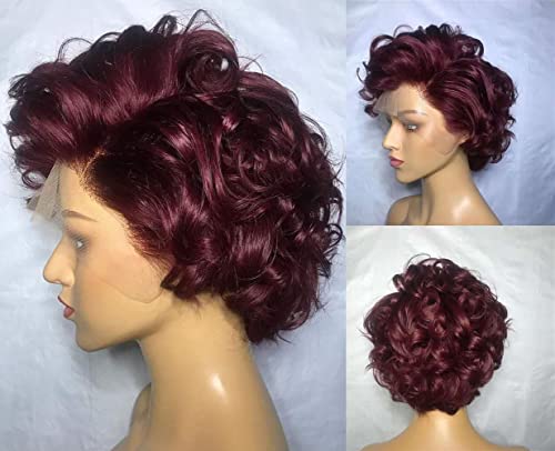 Bejoy Hair 99J Pixie peruci Curly Human Hair peruci 10a Virgin Hair Lace peruci frontale Wine Red Wave peruci pre-smulse Pixie