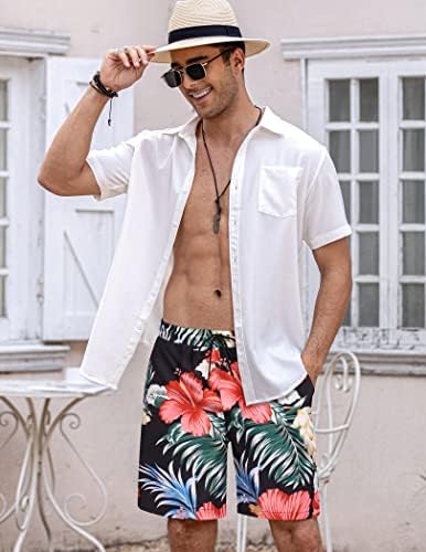Coofandy pentru bărbați pantaloni scurți de plajă hawaii casual floare elastică talie de tragere scurtă
