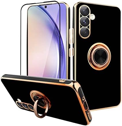 Mowime pentru Samsung Galaxy A54 5G Carcasă cu stand și ecran Protector Elegant Elegant Edge Slim Controof Docproof Soft TPU Carcasă pentru Samsung A54 5G 6.4 2023, Negru
