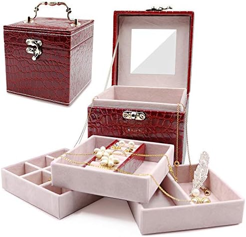 Darolin retro retro cu trei straturi de bijuterii cutii de bijuterii organizator de călătorii de bijuterii portabile depozitare