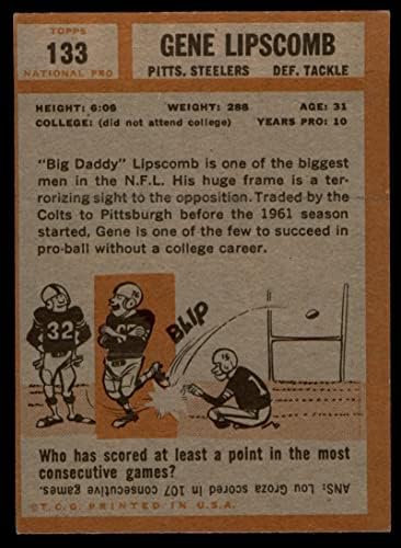 1962 Topps 133 Gene Lipscomb Pittsburgh Steelers EX Steelers Niciuna
