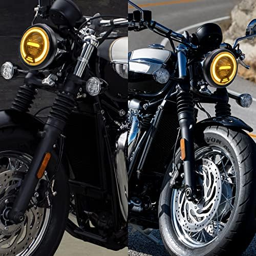 Yomtovm 5.75 Inch motocicleta Alb Amber LED far cu Halo alb și paranteze de asamblare compatibil cu Har-ley,Dyna, Sportster, fier 883, Street Rod, Street Bob, Softail Deuce, Springer Softail