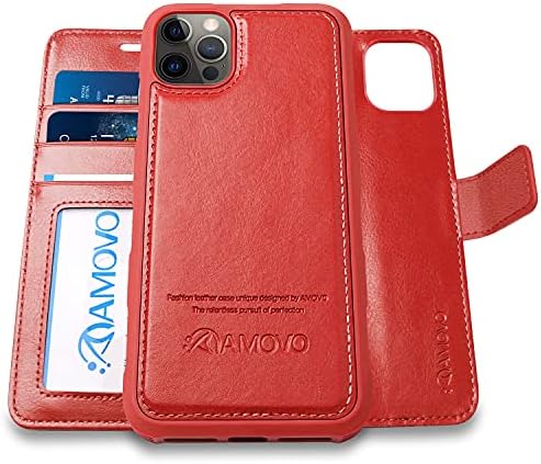 AMOVO compatibil cu carcasa iPhone 13 Pro Max portofel din piele carcasă magnetică Flip cu suport pentru Card [2 în 1] carcasă