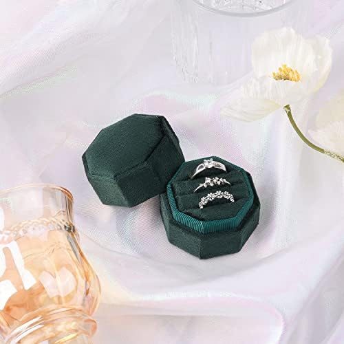 Velvet Ring Box 3 sloturi, octogonal Velvet Bijuterii Ring Box pentru propunere logodna nunta ceremonie aniversare Ziua Îndrăgostiților