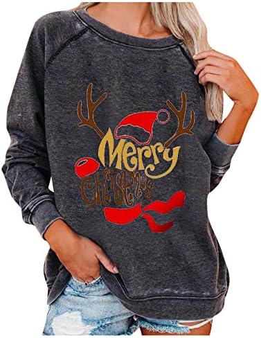 Femei de Crăciun fericit de Crăciun cu mânecă lungă echipaj de gât Tricou pulover scrisoare print tipărit de iarnă de toamnă