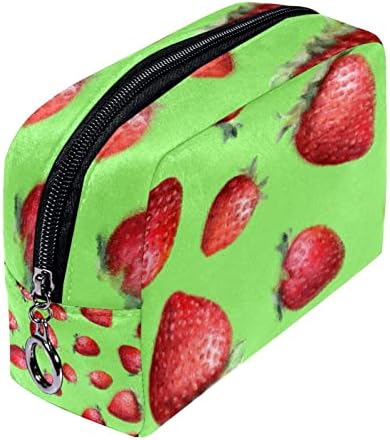 Geanta de machiaj de călătorie, geantă cosmetică machiaj carcasă organizator, pentru femei poșetă pentru articole de toaletă perii de accesorii, fructe de căpșuni verde roșu