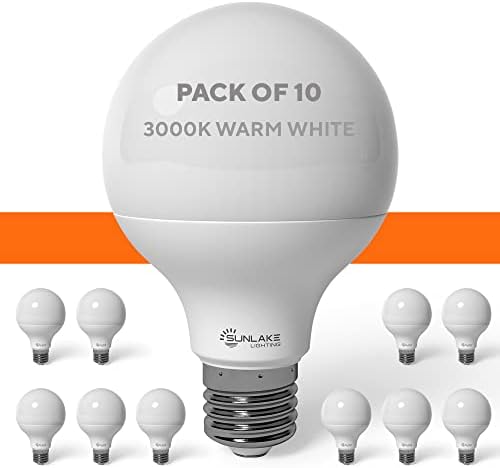 Sunlake 10 Pack G25 Vanity Globe becuri 5 Watt Dimmable, 3000K LED alb cald, ochi prietenos 450 lumeni, baza E26, Ideal pentru