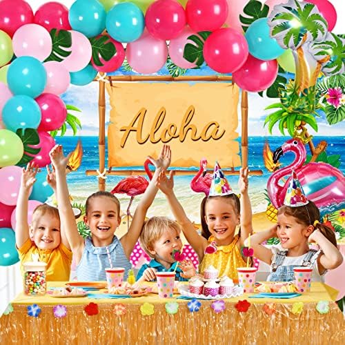 Luau Hawaiian Tropical Party Decoration - Cuteup 207pcs Happy Birthday Hawaiian Beach Aloha Temă de petrecere Flamingo Coconut