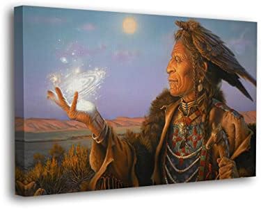 Spiritualhands Native American Indian Decor pentru arta de perete de birou, artă încadrată Canvas Western Home Decor Artă autohtonă Americană pentru Decor de Sud -Vest, Printe Canvas Decorațiuni Indiene, Decor Wolf