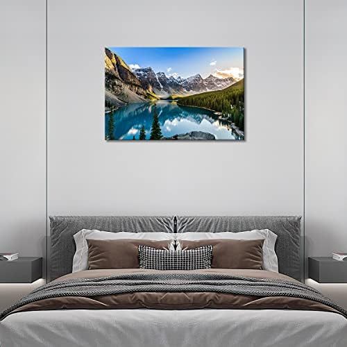 Colorado Wall Art Art Snow Mountain și Lacul Parcului Național Peisaj Modern Lucrări de artă Pictură pe pânză Imagine încadrată