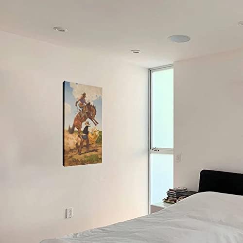 Poster de artă de cowboy mexican de cowboy de cowboy, cai sărituri cu cowboy picting picting arta poster canvas w pânză pictură