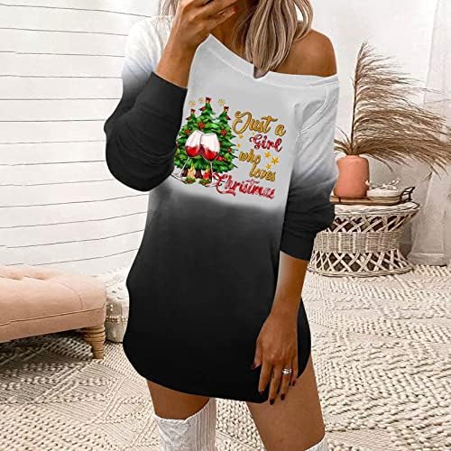 NOKMOPO Maneca lunga rochie femei Casual Crăciun imprimare Gât rotund pulover maneca lunga rochie Buton jos Rochie