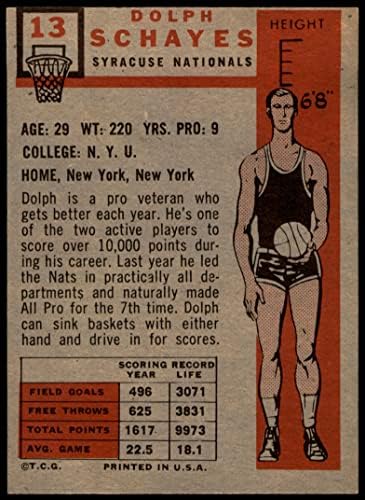 1957 Topps 13 Dolph Schayes Syracuse Nationals-BSKB Good Nationals-BSKB NYU