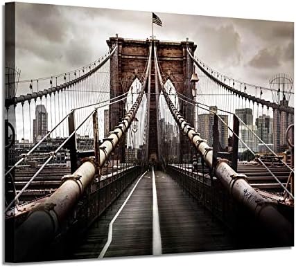 Artistic Path NYC Brooklyn Bridge Picture Artwork: New York Scene Art Graphic Art Painting on Canvas Wall Art for Office