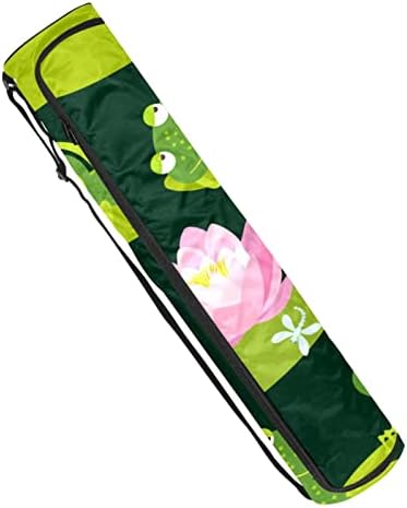 Exercițiu Yoga Mat Carry Bag Tote Carrier cu curea de umăr roz Lotus Pond frunze verzi broaște, 6. 7x33. 9in/17x86 cm Yoga