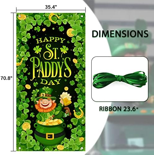Decorațiuni pentru acoperirea ușii Deroro St. Patrick ' s Day, trifoi trifoi trifoi spiriduș Banner de fundal verde pentru