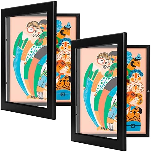 Wuirccx 8.5x11 Cadru de artă pentru copii, deschidere față cu sticlă HD, afișare de artă orizontală și verticală pentru lucrări