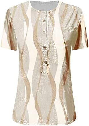 Tricou Fete Vânzătoare Vânăr Vemă cu mânecă scurtă Echipaj Button în jos în jos pe Lounge Bluză Tricou pentru femei Q4 Q4