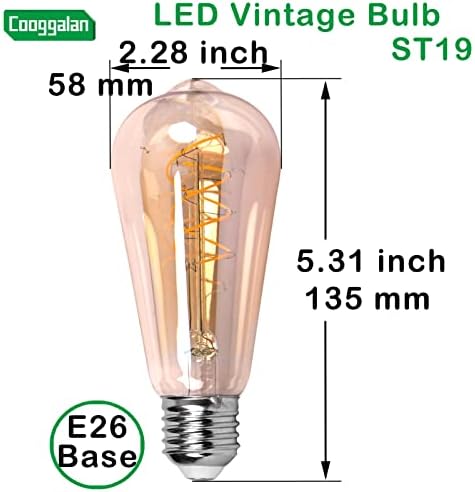 Cooggalan Vintage LED Edison bec E26 Dimmable, ST19 9w spirală Filament Becuri înlocuire pentru șir de lumină, Lampa de podea,