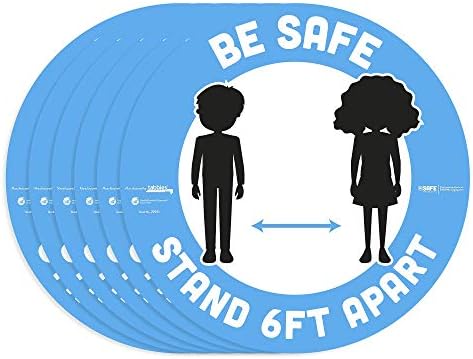 Messaging besafe „Fii în siguranță, stand 6 ft de distanță”, 6 pachet, 12 rotund, repoziționat Vinyl UL 410 Semn anti-alunecare certificat, Decaluri de distanță socială pentru siguranță pentru educație