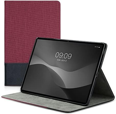 Carcasă KWMobile compatibilă cu Samsung Galaxy Tab S8 Plus / S7 Plus / S7 Fe - Case PU din piele și capac de pânză cu caracteristică de suport - roșu închis / negru