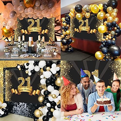 Fundal negru și auriu 21 de ani 21 de ani decorațiuni pentru petrecerea de naștere fundal La Mulți Ani fundaluri foto Banner 6x4ft