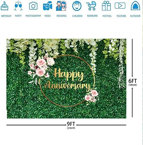 Ticuenicoa 9x6ft Green Grass Wall Floral Fericit Aniversare Fundal For Flower Love Cheers la 10 ani 50 de nuntă pentru naștere