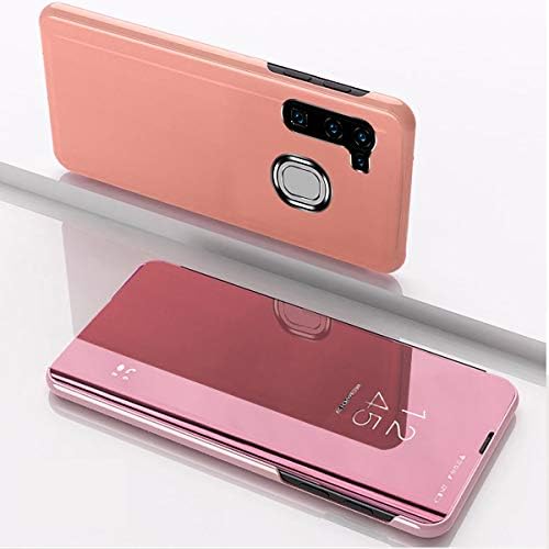 Samsung Galaxy A21 machiaj oglindă telefon caz, Zyzx metal Flip Stand telefon caz capac complet de protecție PU piele Shockproof