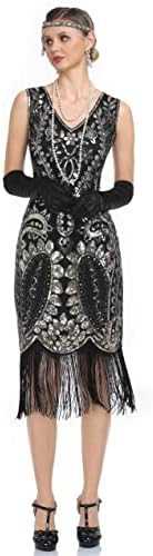 Rochie de flapper pentru femei Prettyguide Paisley Sequin cu margele cu margele din anii 1920 rochie în stil art deco rochie