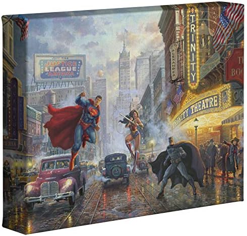 Thomas Kinkade Studios Batman Superman și Wonder Woman 8 X 10 Galerie Canvas învelită