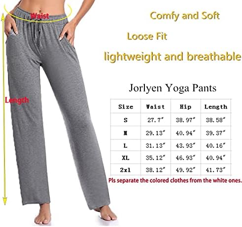 Pantaloni de yoga pentru femei Jorlyen, lungi, comode, pantaloni de tracțiune confortabilă, cu picioare drepte libere pentru yoga care rulează sport cu buzunare