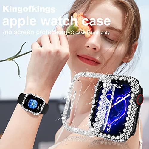 Kingofkings 2 pachete Case compatibile cu carcasa Apple Watch 44mm pentru femei, Bling Diamonds Protective Case PC Cover pentru