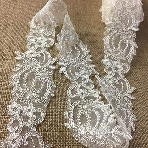 Bridal Dantelă Tăiet Alencon brodat cu cod cu paiete, calitate frumoasă, de 3 lățime, alegeți culoare. Pentru voaluri Costume