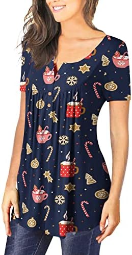 Tricouri de Crăciun pentru femei XIPCOKM pentru femei Floral Imprimat V gât Tunică Bluze cu mânecă scurtă de vară Tricouri