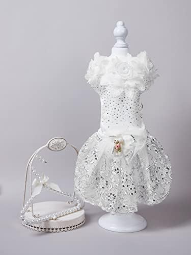 Qwinee floare și pachet decor rochie câine pisică cățeluș elegant plasă de plasă prințesă rochie pentru animale de companie