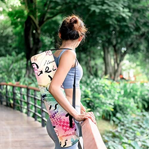 Yoga Mat Bag, Paris Love Exercise Yoga Mat Carrier Full-Zip Yoga Mat Carry Bag cu curea reglabilă pentru femei bărbați