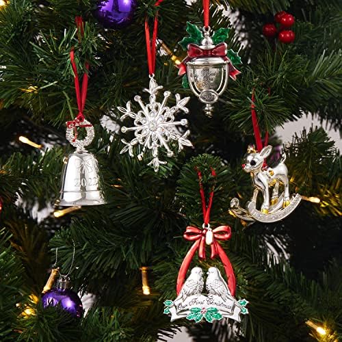 Ornament de Crăciun ornamente de clopot de argint pentru decorațiuni de brad de Crăciun, decorațiuni de vacanță pentru aniversare