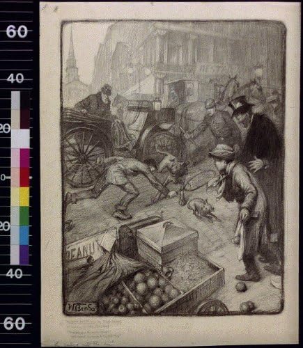 HistoricalFindings Foto: Tony a aruncat geanta de portocale, câine mic, Wladyslaw Benda, 1904?, Carucar, piață