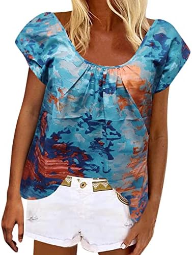 Zdfer de topuri casual casual imprimeu cămăși cu bluză fluxă de vară topuri cu mânecă de vară pentru femei cu mânecă scurtă