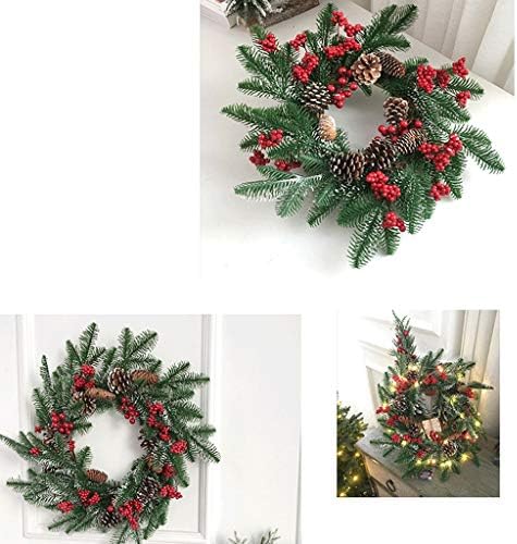 Coroană Qobnn pentru ușa din față artificială de Crăciun Artificial Garland Coroană de Crăciun cu fructe de pădure roșii pineale,